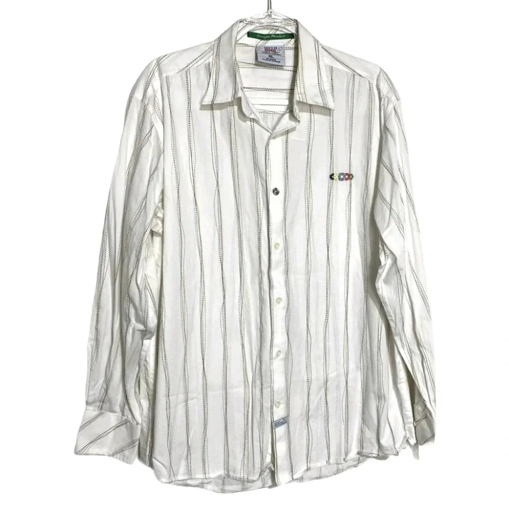 South Pole XL white Rainbow pinstripe button down long sleeve shirt‎